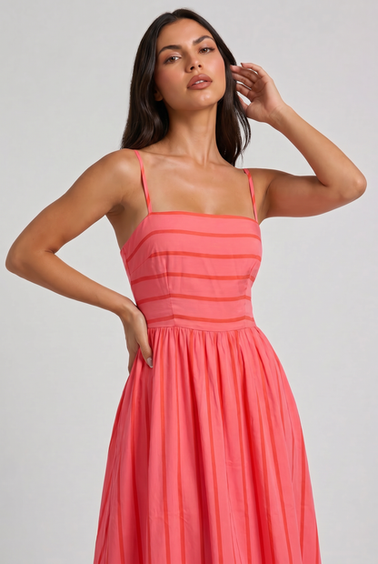 Women's Pink Floral V-Neck Cocktail Midi Dress