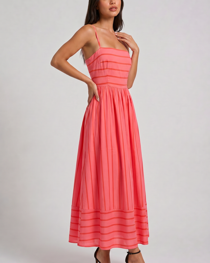 Women's Pink Floral V-Neck Cocktail Midi Dress
