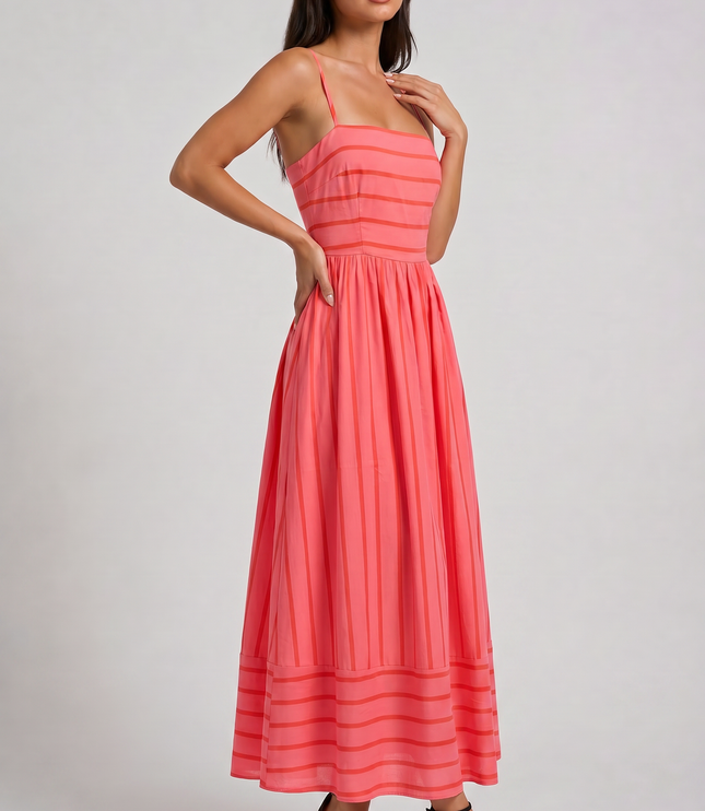 Women's Pink Floral V-Neck Cocktail Midi Dress