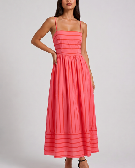 Women's Pink Floral V-Neck Cocktail Midi Dress