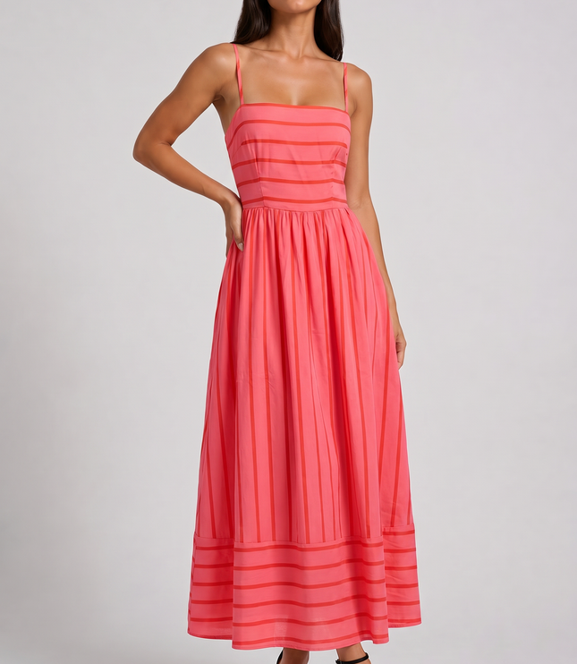 Women's Pink Floral V-Neck Cocktail Midi Dress