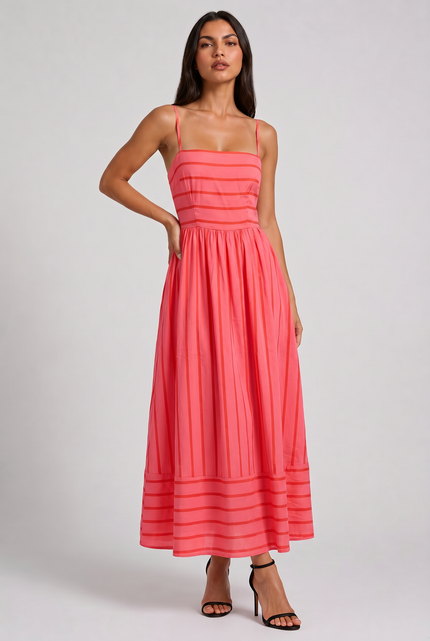 Women's Pink Floral V-Neck Cocktail Midi Dress