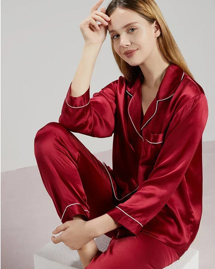 Women's Piped Satin Two-Piece Pajamas
