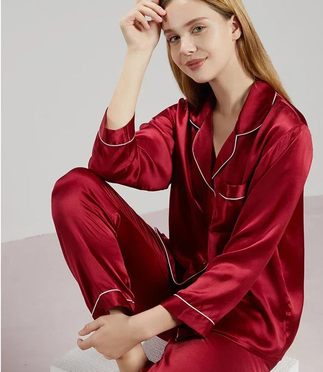 Women's Piped Satin Two-Piece Pajamas