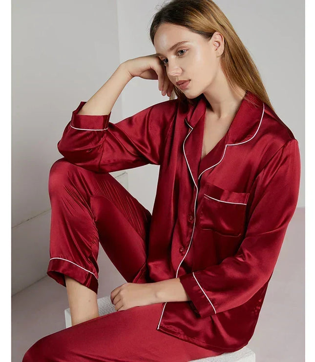 Women's Piped Satin Two-Piece Pajamas