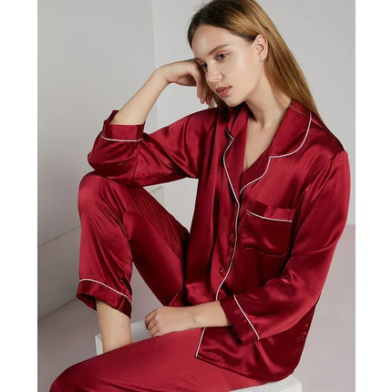 Women's Piped Satin Two-Piece Pajamas