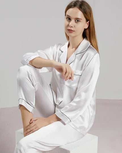 Women's Piped Satin Two-Piece Pajamas