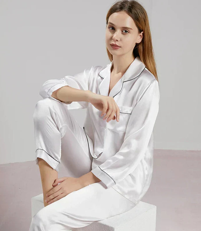 Women's Piped Satin Two-Piece Pajamas