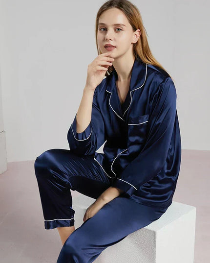 Women's Piped Satin Two-Piece Pajamas