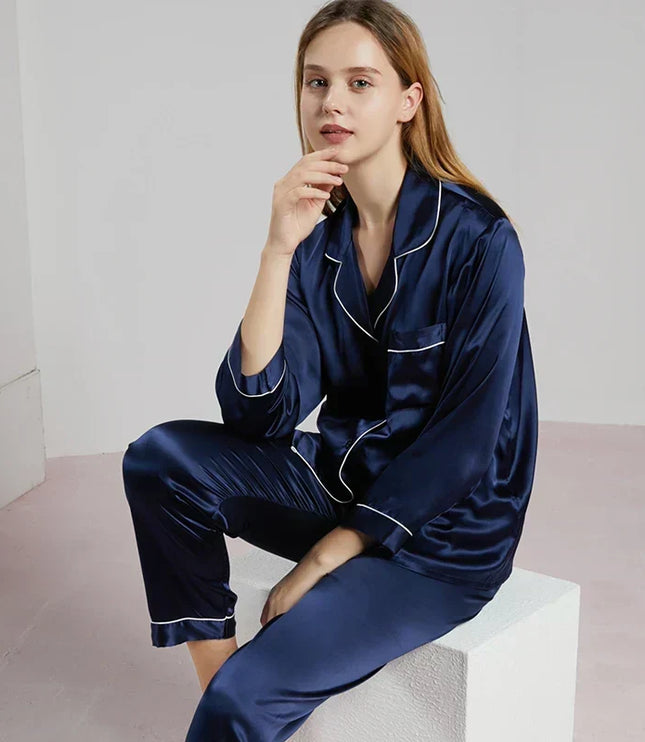 Women's Piped Satin Two-Piece Pajamas