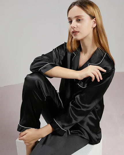 Women's Piped Satin Two-Piece Pajamas
