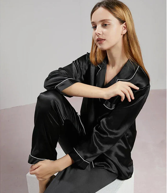 Women's Piped Satin Two-Piece Pajamas