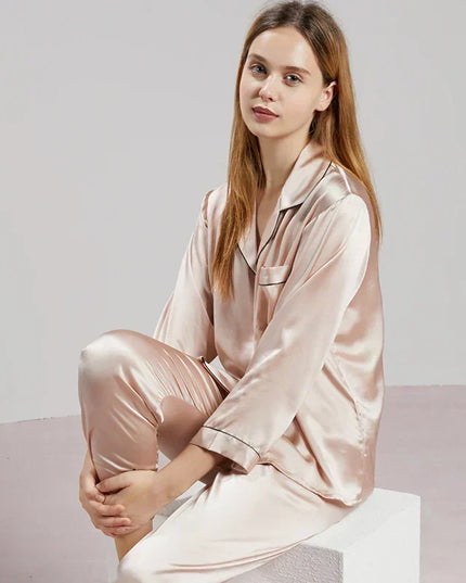 Women's Piped Satin Two-Piece Pajamas