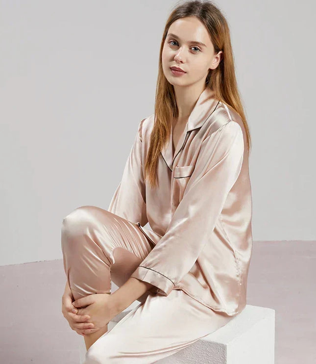 Women's Piped Satin Two-Piece Pajamas