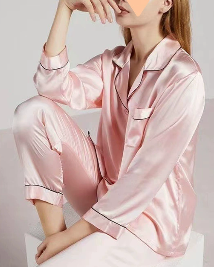 Women's Piped Satin Two-Piece Pajamas
