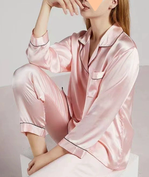 Women's Piped Satin Two-Piece Pajamas