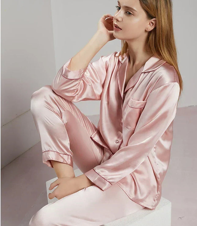 Women's Piped Satin Two-Piece Pajamas
