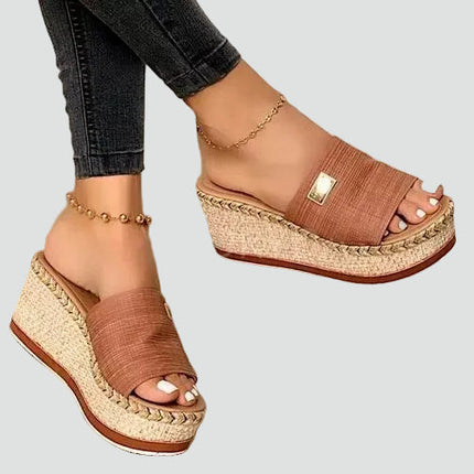 Women's Platform Sandals with a Woven Espadrille Wedge