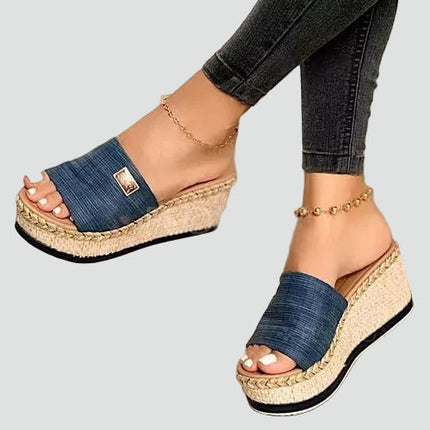 Women's Platform Sandals with a Woven Espadrille Wedge
