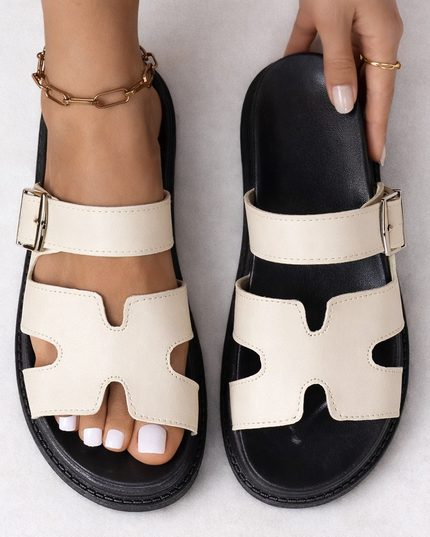 Women's Platform Slides with a Cut-Out Strap and Buckle