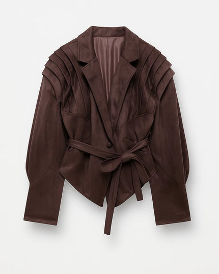 Women's Pleated Shoulder Tailored Blazer Jacket