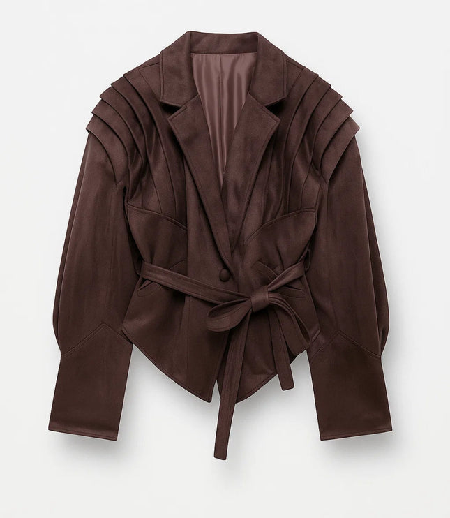 Women's Pleated Shoulder Tailored Blazer Jacket