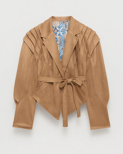 Women's Pleated Shoulder Tailored Blazer Jacket