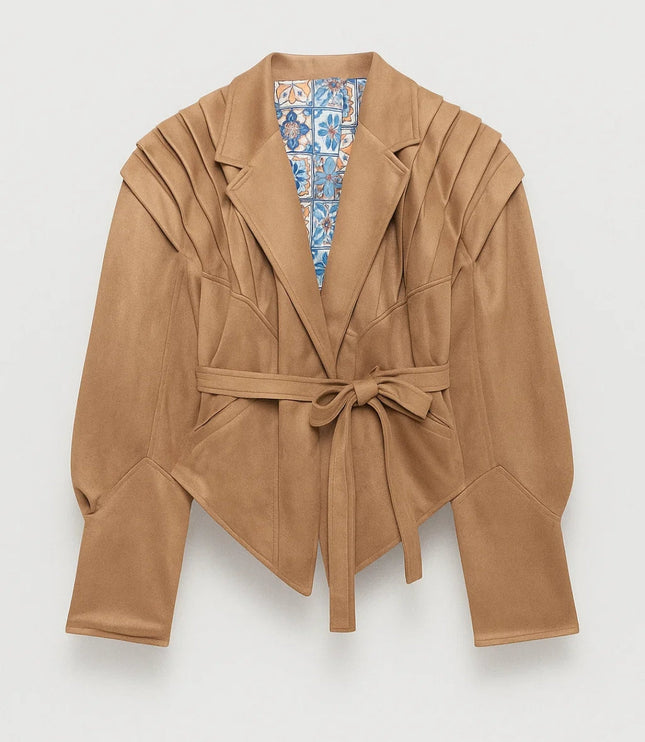 Women's Pleated Shoulder Tailored Blazer Jacket