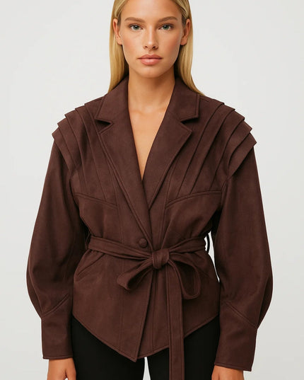 Women's Pleated Shoulder Tailored Blazer Jacket