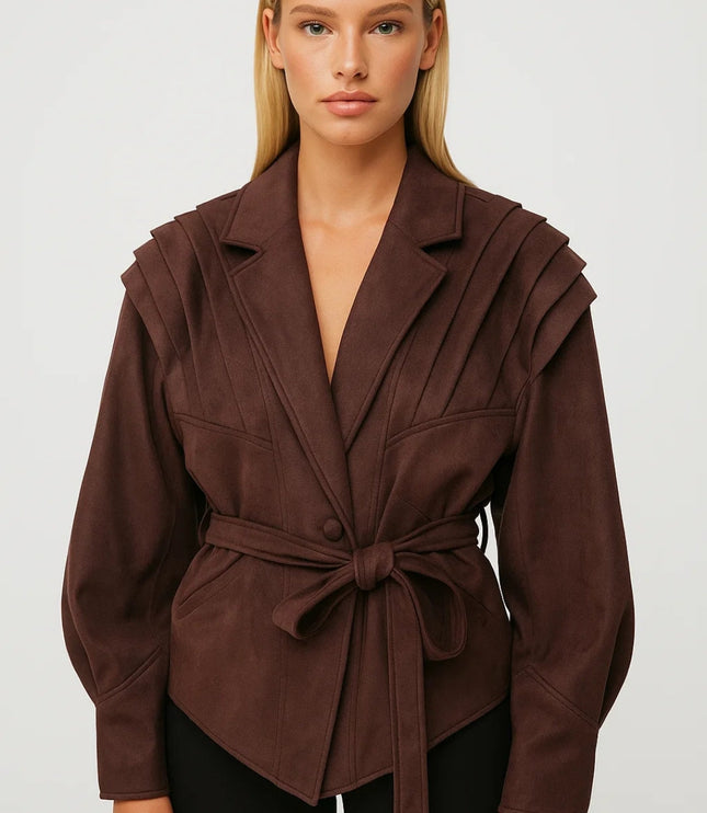 Women's Pleated Shoulder Tailored Blazer Jacket