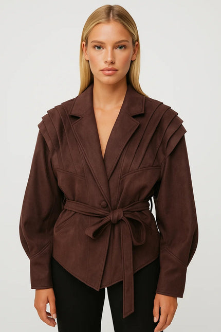 Women's Pleated Shoulder Tailored Blazer Jacket