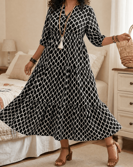 Women's Plus Size Boho Tiered Print Maxi Dress