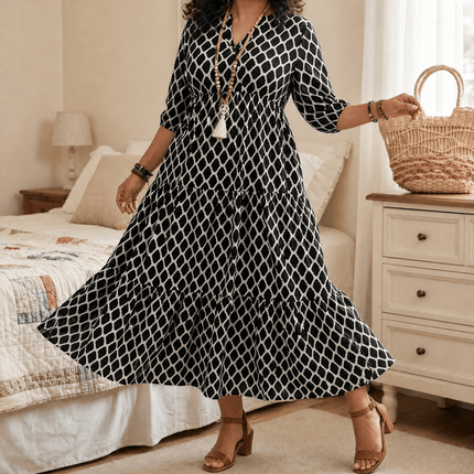 Women's Plus Size Boho Tiered Print Maxi Dress