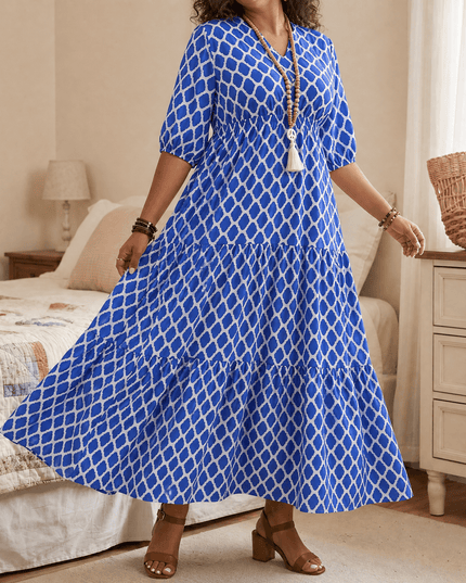 Women's Plus Size Boho Tiered Print Maxi Dress