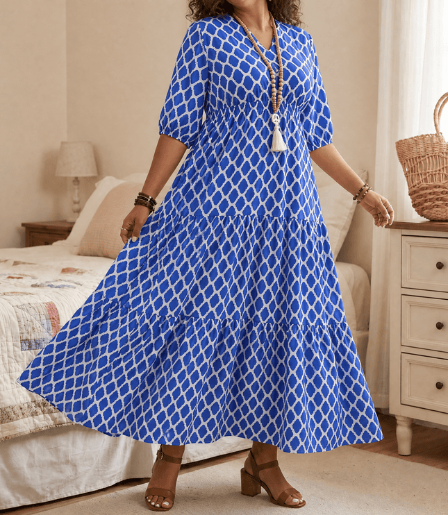 Women's Plus Size Boho Tiered Print Maxi Dress