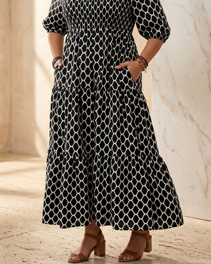 Women's Plus Size Boho Tiered Print Maxi Dress