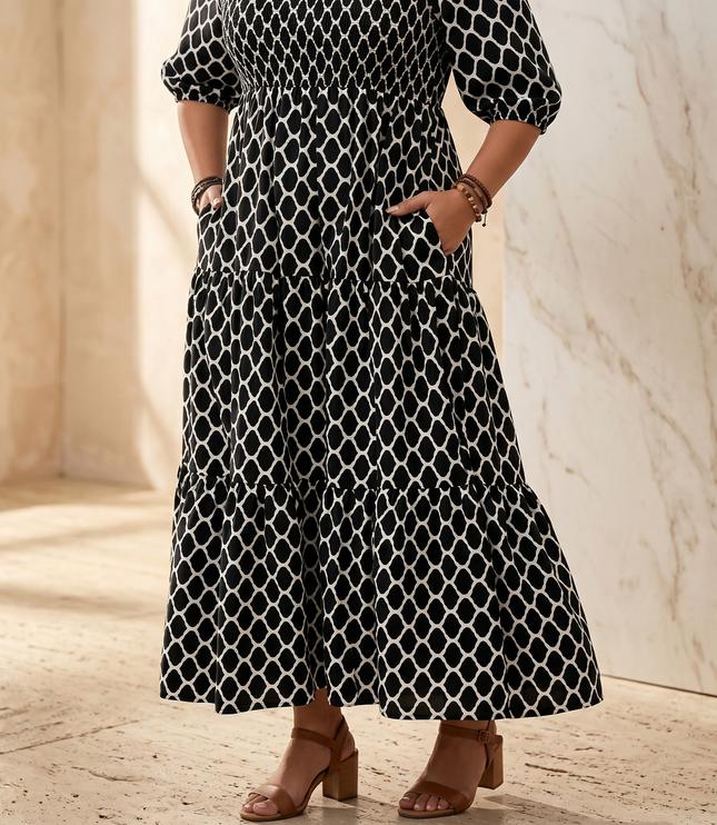 Women's Plus Size Boho Tiered Print Maxi Dress