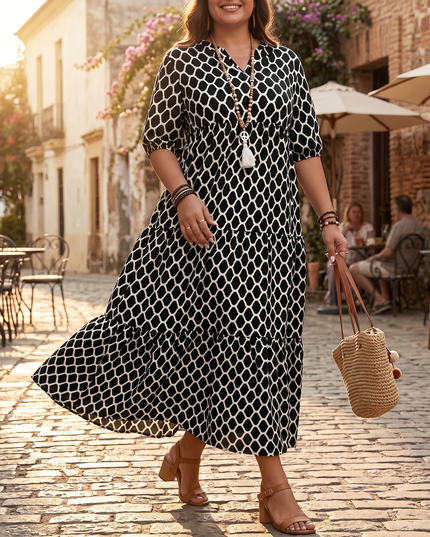 Women's Plus Size Boho Tiered Print Maxi Dress