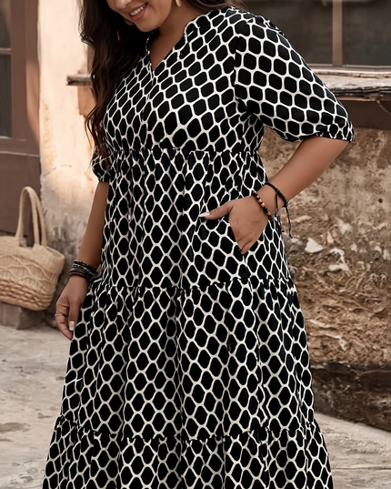 Women's Plus Size Boho Tiered Print Maxi Dress