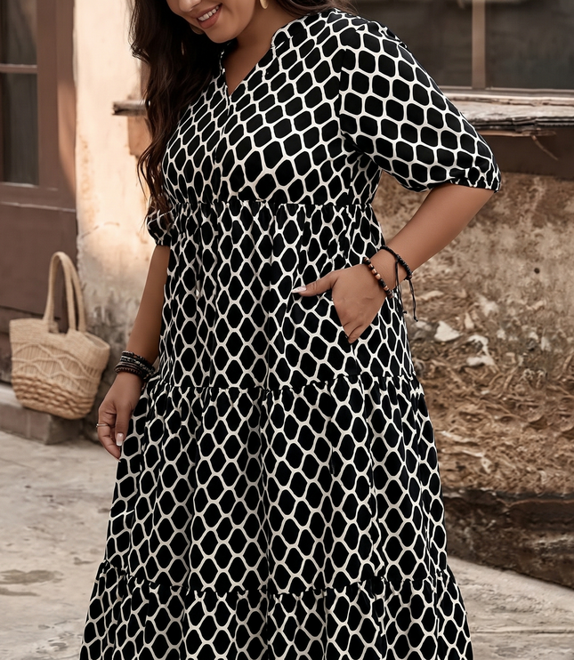 Women's Plus Size Boho Tiered Print Maxi Dress
