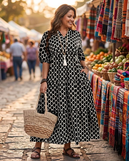 Women's Plus Size Boho Tiered Print Maxi Dress