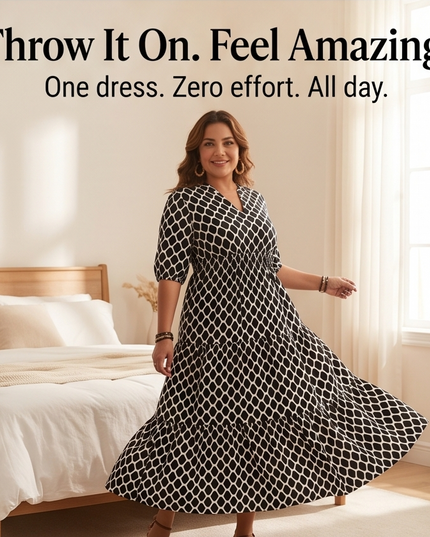 Women's Plus Size Boho Tiered Print Maxi Dress