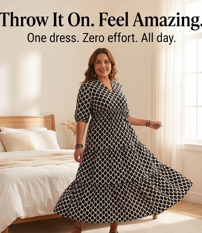 Women's Plus Size Boho Tiered Print Maxi Dress