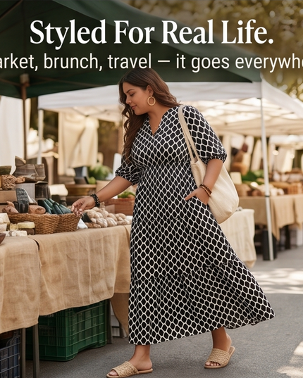 Women's Plus Size Boho Tiered Print Maxi Dress