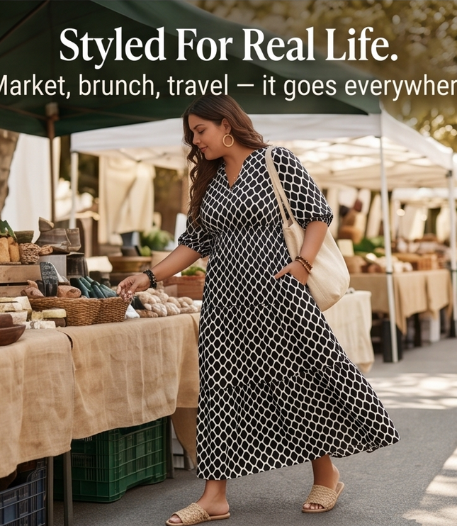 Women's Plus Size Boho Tiered Print Maxi Dress