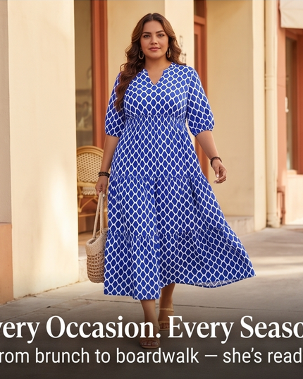 Women's Plus Size Boho Tiered Print Maxi Dress
