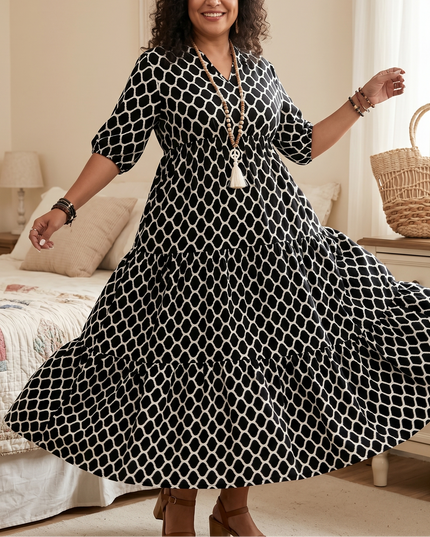Women's Plus Size Boho Tiered Print Maxi Dress