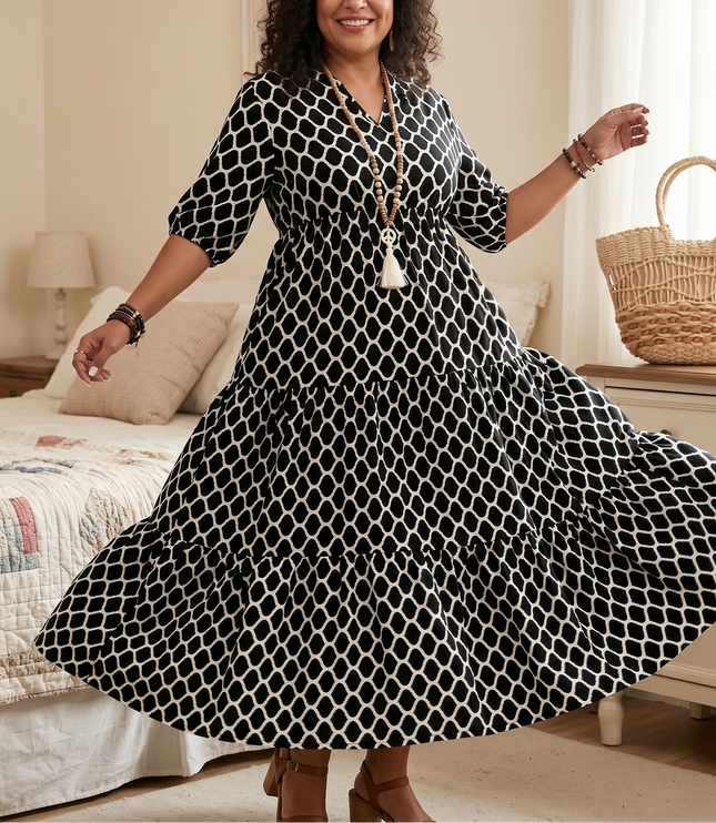 Women's Plus Size Boho Tiered Print Maxi Dress