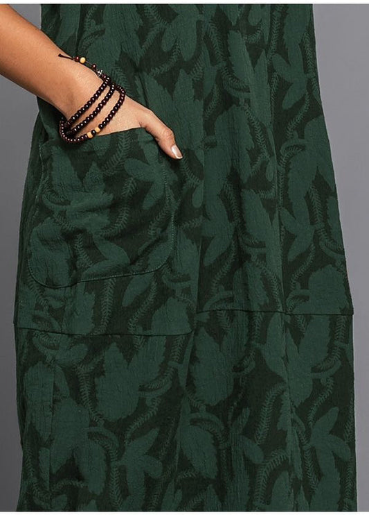 Women's Pocket Midi Dress with Long Sleeves and Round Neck