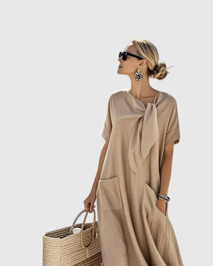 Women's Pocketed Dress with a Tied Front Neckline